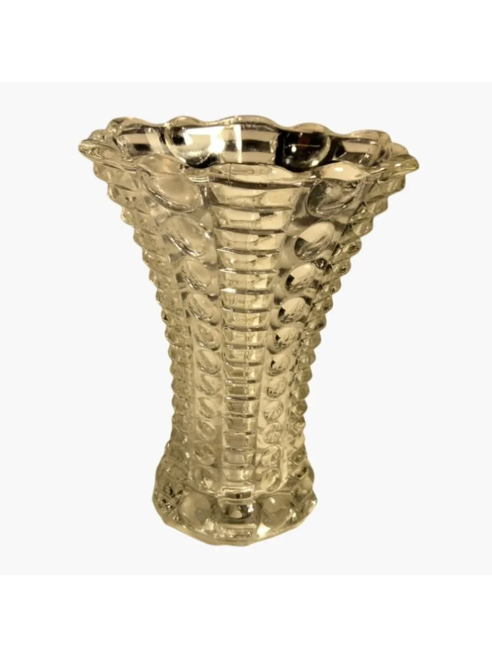 Clear Glass Hobnail Vase Buttons Scalloped Edge 5 Inch - Picture 2 of 6